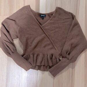 NWOT Dark Brown Express Wrap Style Peplum Blouse Sleeves Sweater, size small